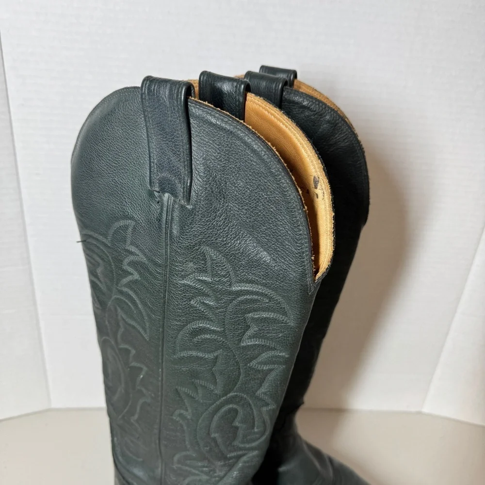 Vintage Biltrite Dark Green Leather  Western Riding Cowboy Boots Size 10AA - Picture 4 of 16